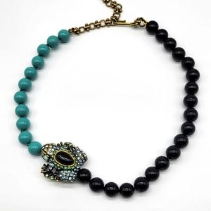 Heidi Daus Aquamarine Swarovski Crystal Frog Necklace with Onyx and Turquoise